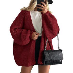 Womens Oversized Cardigan Sweaters Wine Red